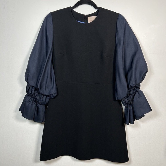 Roksanda Elpey Satin Twill-paneled Silk Cady Mini Navy Black Dress Size 10 - Picture 1 of 9